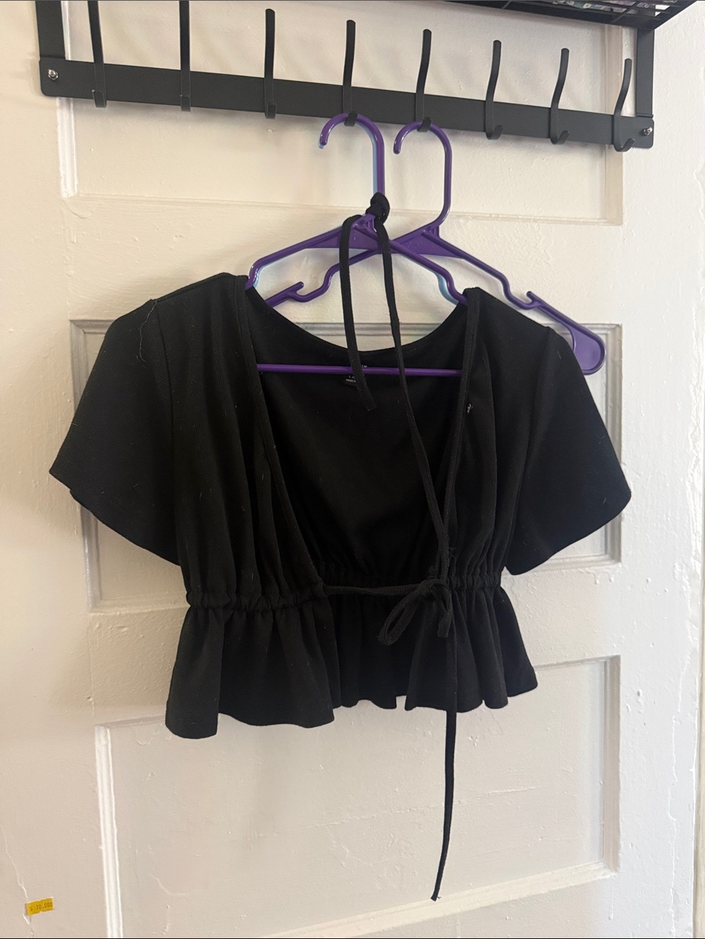 Women’s Black Peplum Tie-Front Top